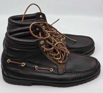 Timberland Men's Leather Moc Toe Work Boots Brown Lace Up Rugged