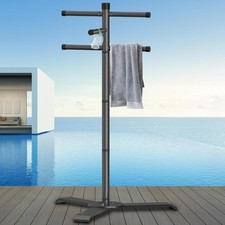 Pool Towel Rack Outdoor - Heavy Duty Alloy Steel Free Standing Holder with 5