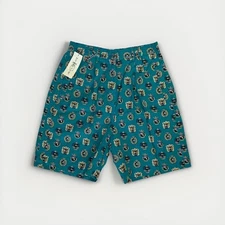 Izod Club Pleated High Waist Bermuda Shorts Vintage Size 14 Teal Blue Crest Logo