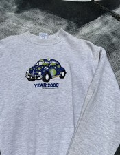 Vintage Year 2000 VW Beetle Bug Crewneck Sweatshirt Medium Y2K Millennium Gray