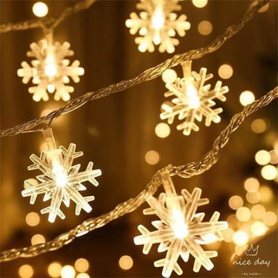 10/20/40 LED Snowflake String Garland Fairy Lights Usb/Battery Powered Christmas