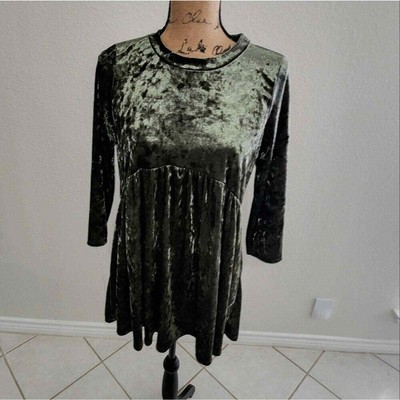 Paisley Grace Aurelia hunter green crushed velvet babydoll tunic dress small