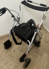 NRS Rollator & Transit Chair 4 Wheels Silver & Black Foldable With Seat CE Mark…