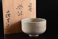 K1439: Japanese Hagi-ware White glaze TEA BOWL Green tea tool w/signed box