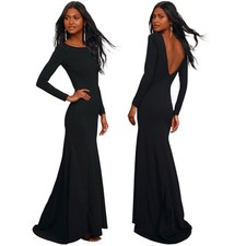 Lulus Wait For Me Black Long Sleeve Maxi Dress size Small NWT