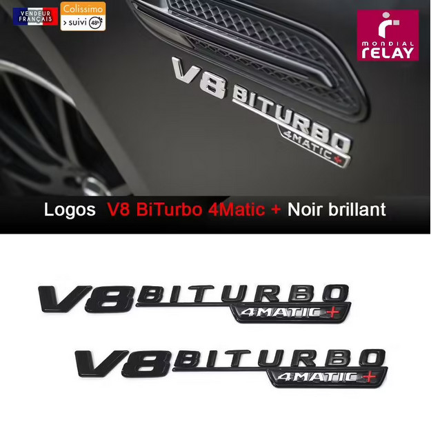 Insigne V8 Biturbo 4Matic+ noir pour Mercedes A45 C63 GLE GLC