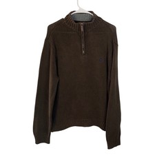 Chaps Mens XL Quarter Zip Sweater Brown Cotton Knit Mock Neck Pullover