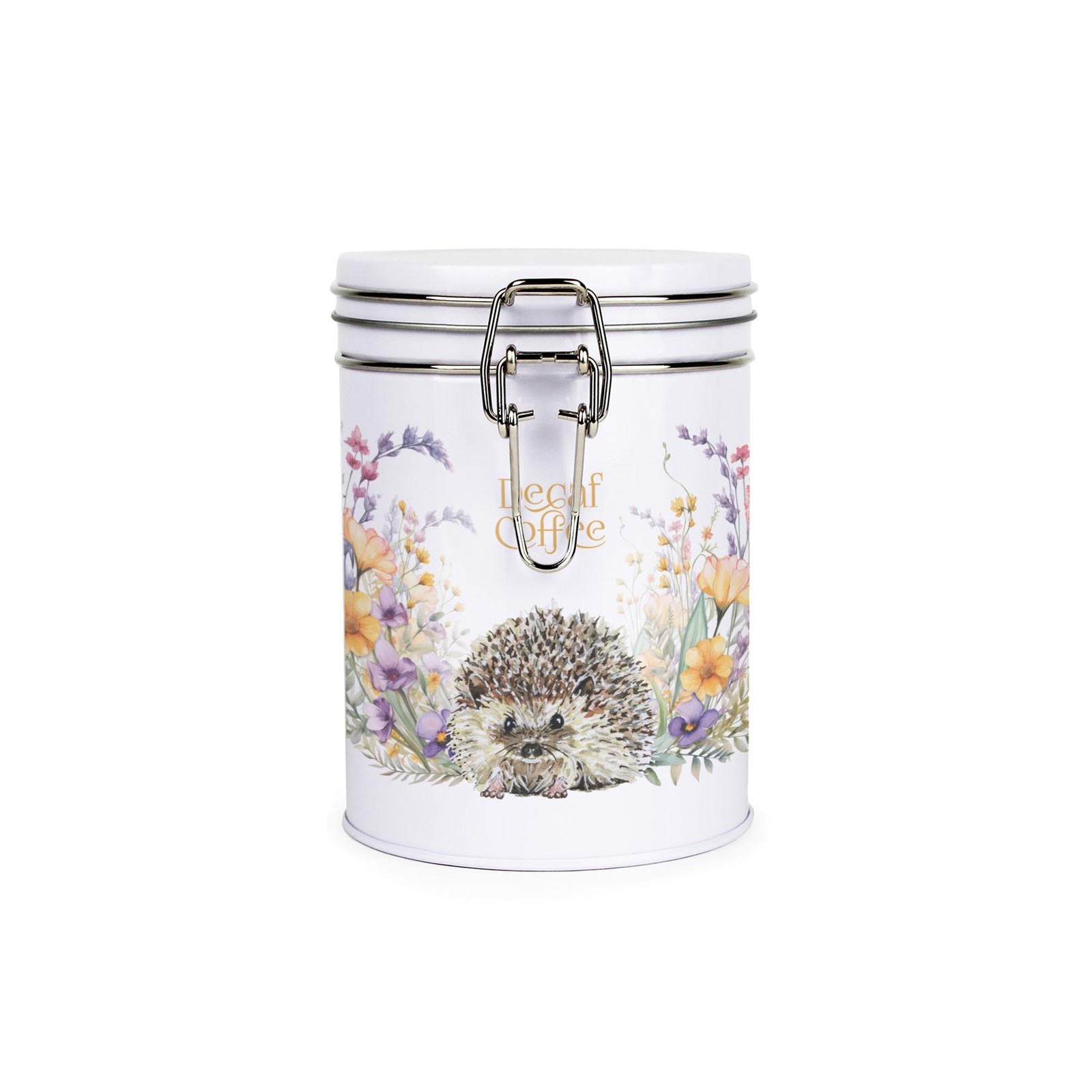 Floral Hedgehog Decaf Coffee Canister - Clip-Lid 700ml Kitchen Storage Gift