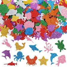 JULBEAR 300 Pieces Glitter Sea Animal Foam Stickers, Colorful Multicolor