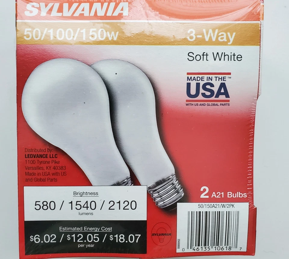8 Sylvania 3-Way Bulbs (4 BRAND NEW Sealed 2-Packs) 50/100/150w Soft White A21 - Image 3 of 4
