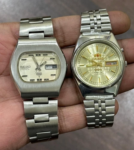 2x Lot of Vintage Seiko 5 Automatic 6119, Orient Automatic Watches for Men Japan