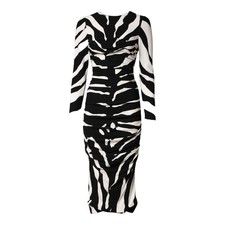 DOLCE & GABBANA Dress Black White Zebra Viscose Sheath Midi IT40/US6/S 2930usd