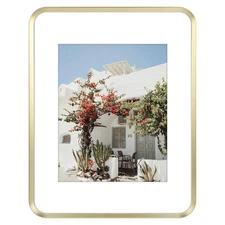 11x14 Aluminum Picture Frame Gold - With Round Corners - With Mat for 8x10 Ph...