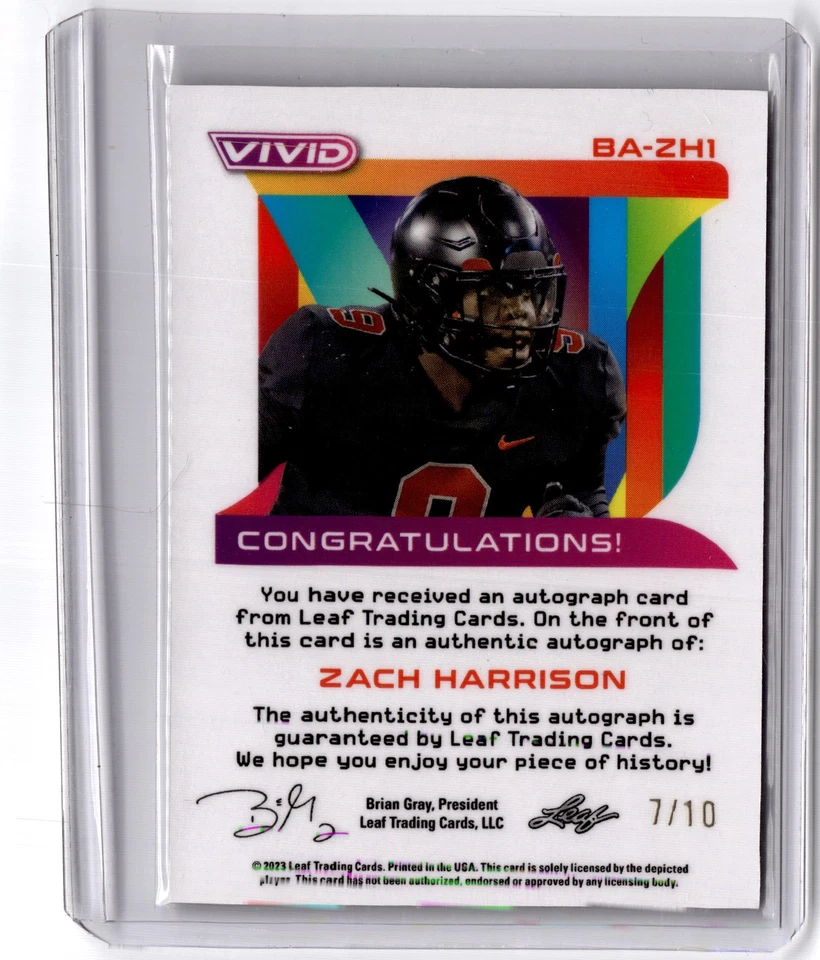 2023 Leaf Vivid #BA-ZH1 Zach Harrison Autographs Mojo Yellow 7/10 - Image 2 of 2