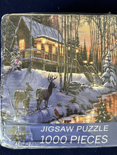 Winter Cabin Deer Landscape Jigsaw Puzzle 1000 Pieces Interlocking Cardboard
