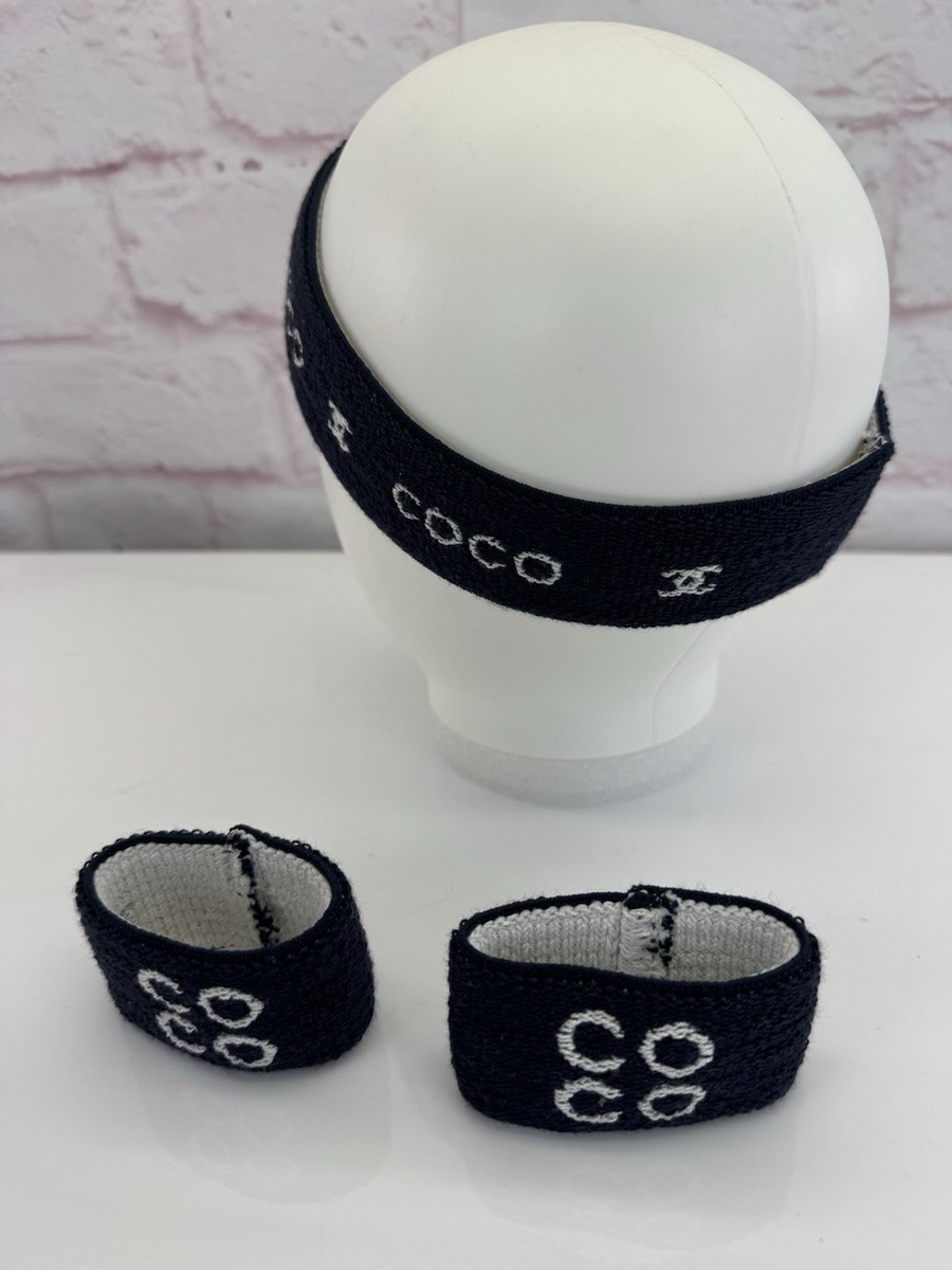 Chanel Sport Line Terry Cloth Navy and White CC Headband and