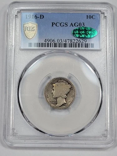 1916 D 10c Mercury Dime PCGS AG03 CAC Lovaly Original Key Date *K304