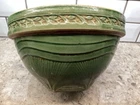 Vintage HTF  McCoy Yellow Ware Mixing Bowl Green Sunburst 9”