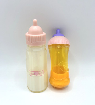 Toys R Us You & Me MAGIC Disappearing Baby Doll Milk & Orange Juice Bottle Set