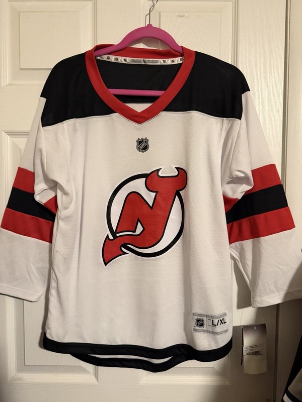 New Jersey Devils NHL Hockey Jersey L/XL White Red Black Team Jersey Kids