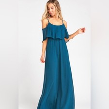 NWT Show Me Your MuMu Caitlin Ruffle Maxi Dress in Deep Jade Chiffon XXS