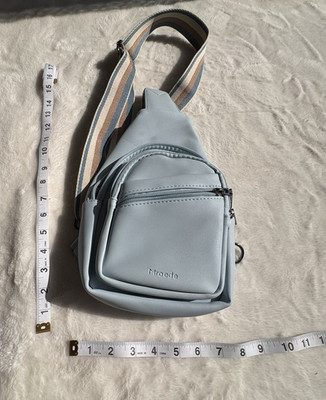 Mroede Light Blue Sling Bag Adjustable Canvas Strap Zip Closure
