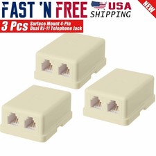 3-Pack Wall Surface Mount Dual Telephone Jack 4 Conductor Modular Ivory 
