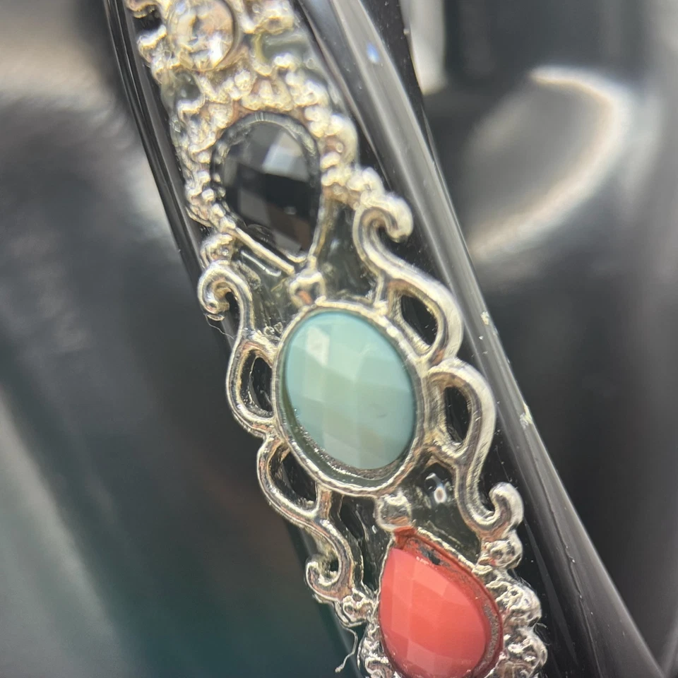 Vintage Statement Hinged Bangle Multi-Color Faceted Silver-tone Bracelet Y2K 90s - Image 2 of 3