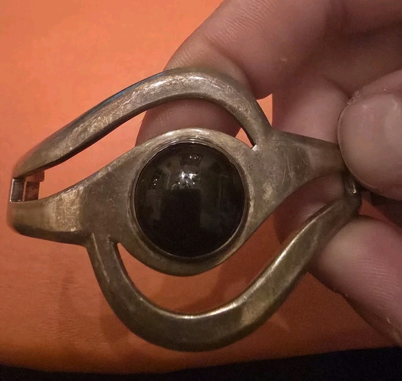 Rare Vintage Sigi Pineda Taxco Mexico Modernist Sterling Silver 52 Grams ONYX