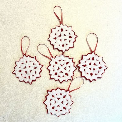 Felt Snowflake Christmas Ornaments, Cut Work, 4 3/4 In. Lot Of 5.