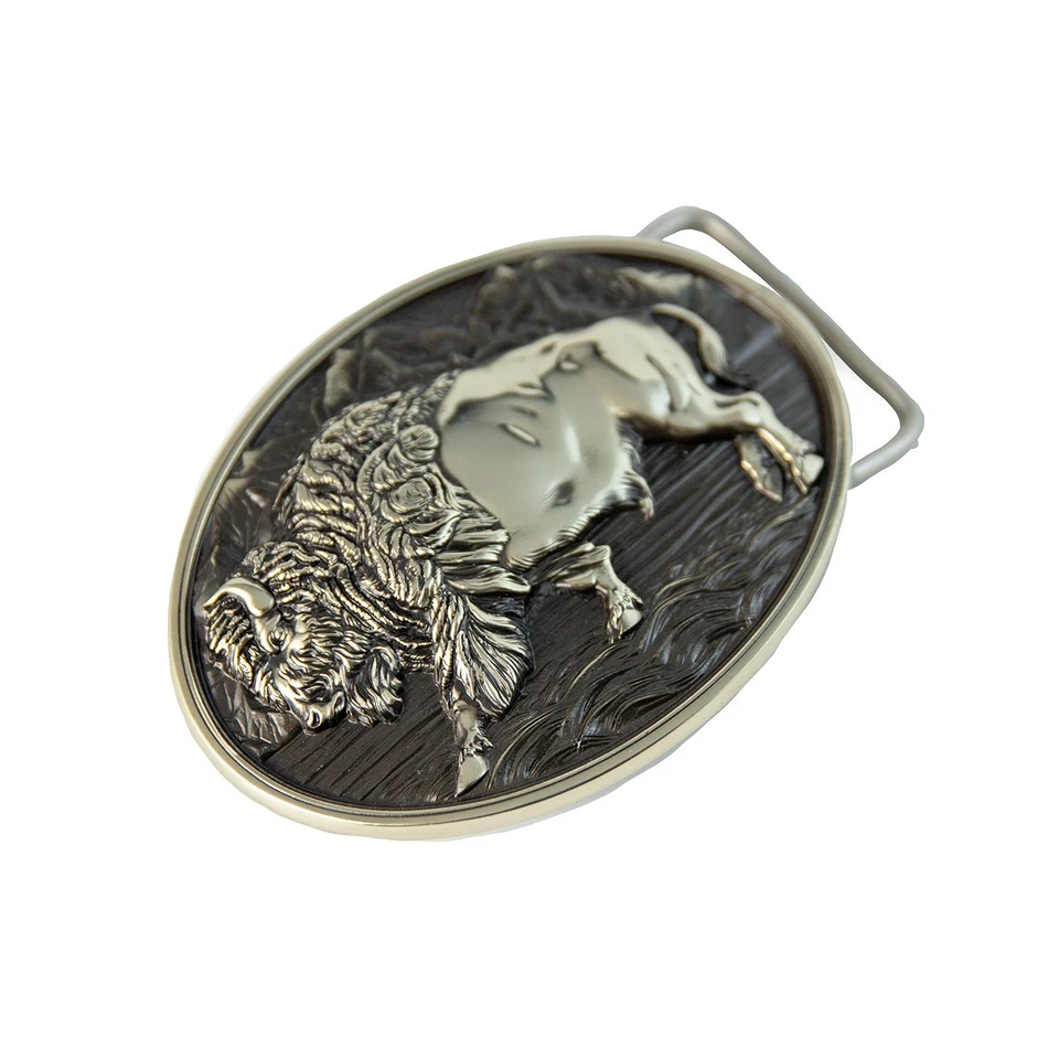 Hebilla de búfalo bisonte americano plata alemana, estilo vaquero americano occidental, salvaje Foto 3 de 4