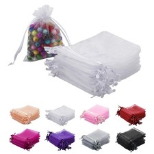 100pcs White Organza Bags 2x3 inch Sheer Drawstring Gift Bags Jewelry Pouches...