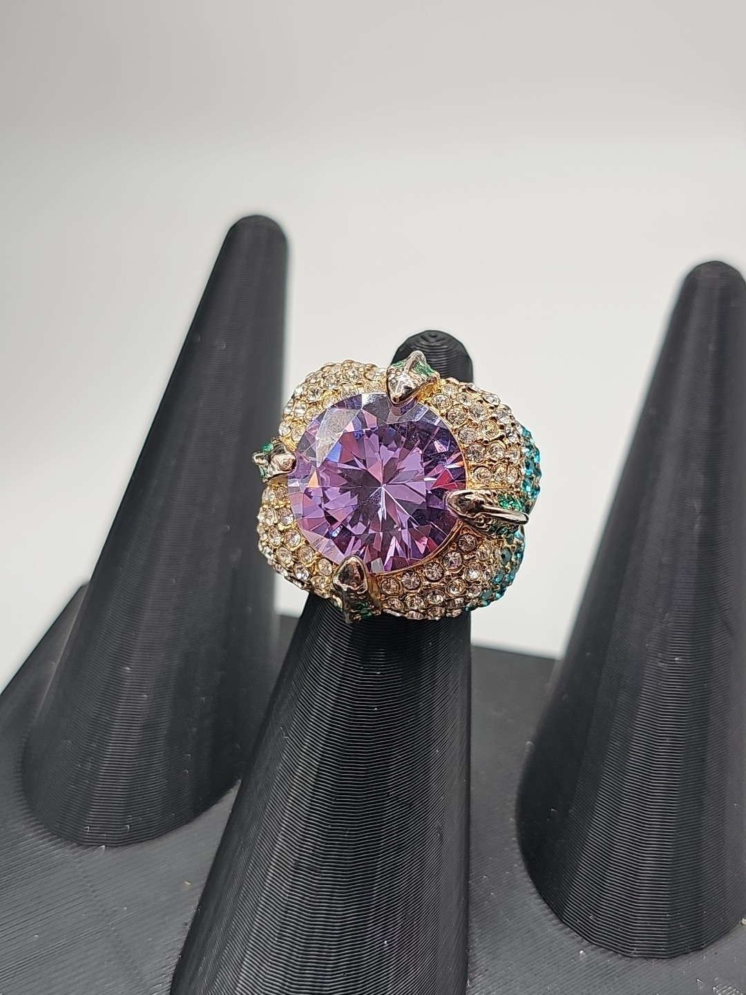 Adjustable Statement Ring, Purple/Green/Blue, Lar… - image 3