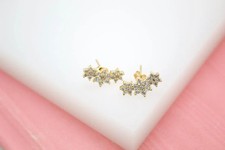 18K Gold Filled Three Flower Stud Earrings With CZ Cubic Zirconia Stones