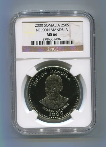 NGC Certified MS 66 Somalia 2000 Nelson Mandela 250 Shillings Rare Coin 