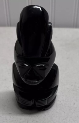Carved Gold Sheen Obsidian Mayan Or Aztec Warrior Figure Statue