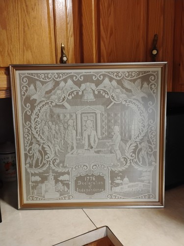 Vintage Lace Textile Scene 1776 Signing of Declaration of Independence Framed - 第 12/13 張圖片