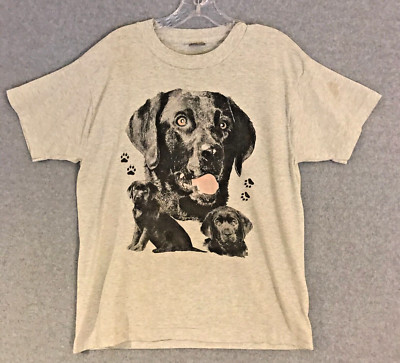 Black Lab Labrador Retriever Dog Puppy art T Shirt Adult Large Gray Mens READ