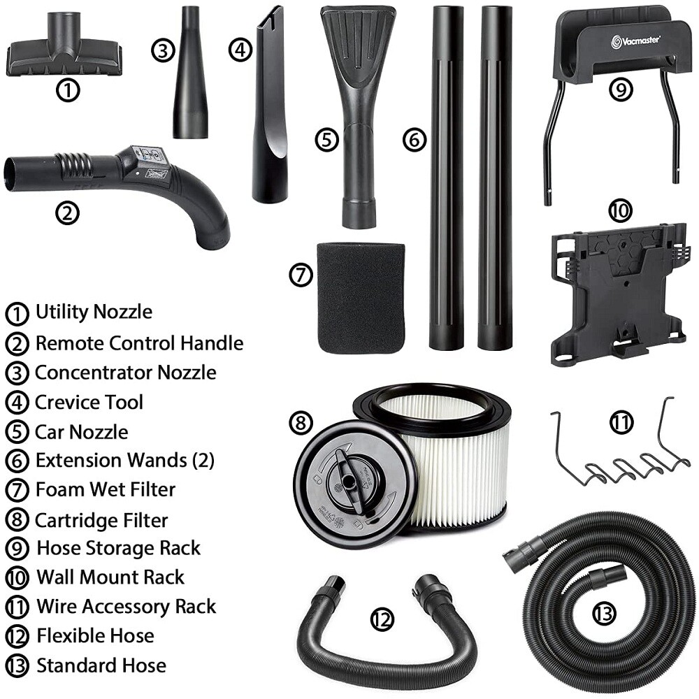 Vacmaster VWMB508 1101 Wall Mount Wet/Dry Vac, 5 Gallon 5 Peak HP Remote Control