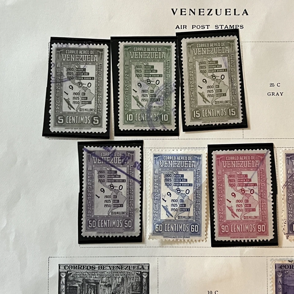 LOTE DE SELLOS DE CORREO AÉREO CARGADOS DE VENEZUELA 1950 EN PÁGINA DE ÁLBUM (2 CARAS) Foto 2 de 4