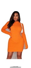 Shape Orange Bubble Textured Cut Out Back Mini Dress
