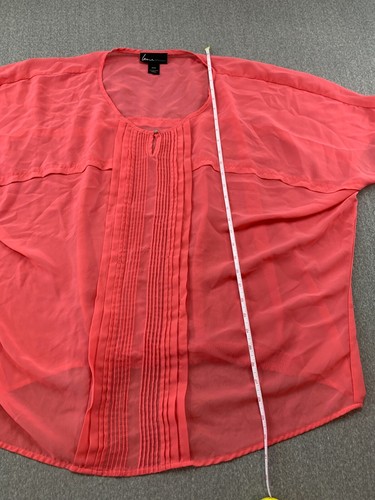 Lane Bryant Sheer Tunic Blouse Top Womens 22/24 Coral Orange Pleated Front Flowy - Picture 10 of 11