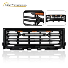 Front Bumper Grille W/ LED Light For 11-14 GMC Sierra 2500HD 3500HD Gloss Black 