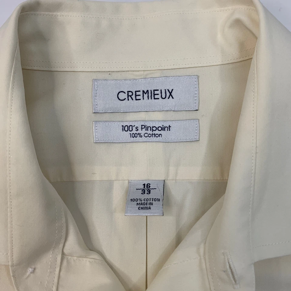 Cremieux Shirt Mens 16 Eggshell 100s Pinpoint Cotton Pleated Back Formal Dress - Image 3 of 4
