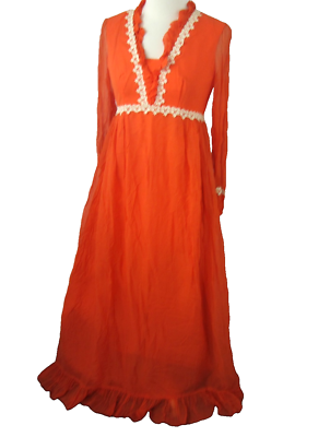 Vintage 60s70s Maxi DRESS Chiffon Overlay Lace Trim Orange Empire Waist Size 9 | eBay Vintage 60s70s Maxi DRESS Chiffon Overlay Lace Trim Orange Empire Waist Size 9 | eBay