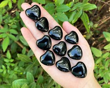 Black Obsidian Crystal Heart 1" - Polished  Gemstone Hearts (Pocket, Jewelry)