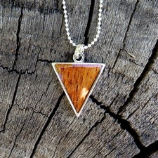 Koa Wood Hawaiian Scroll Arrow Tip Silver Rhodium Plate Brass Pendant BRP1081