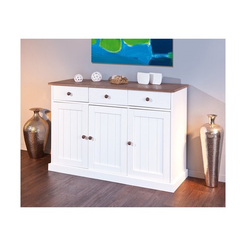 Mobile Credenza 3 Ante 3 Cassetti Bianco Noce Madia Dispensa Buffet da Cucina - Foto 2 di 6