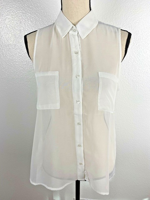 white button up sleeveless top
