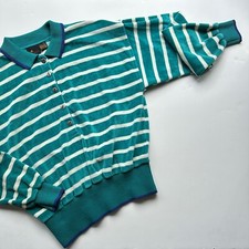 Vintage LIZ CLAIBORNE LizSport Velour Sweatshirt Henley Blue Stripes Size Medium